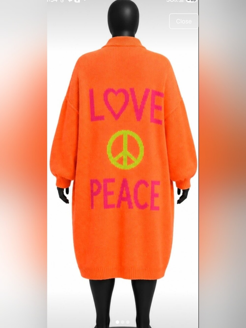 Graphic Knit Orange 'Love Peace' Sweater Cardigan plus Size 5XL EUC